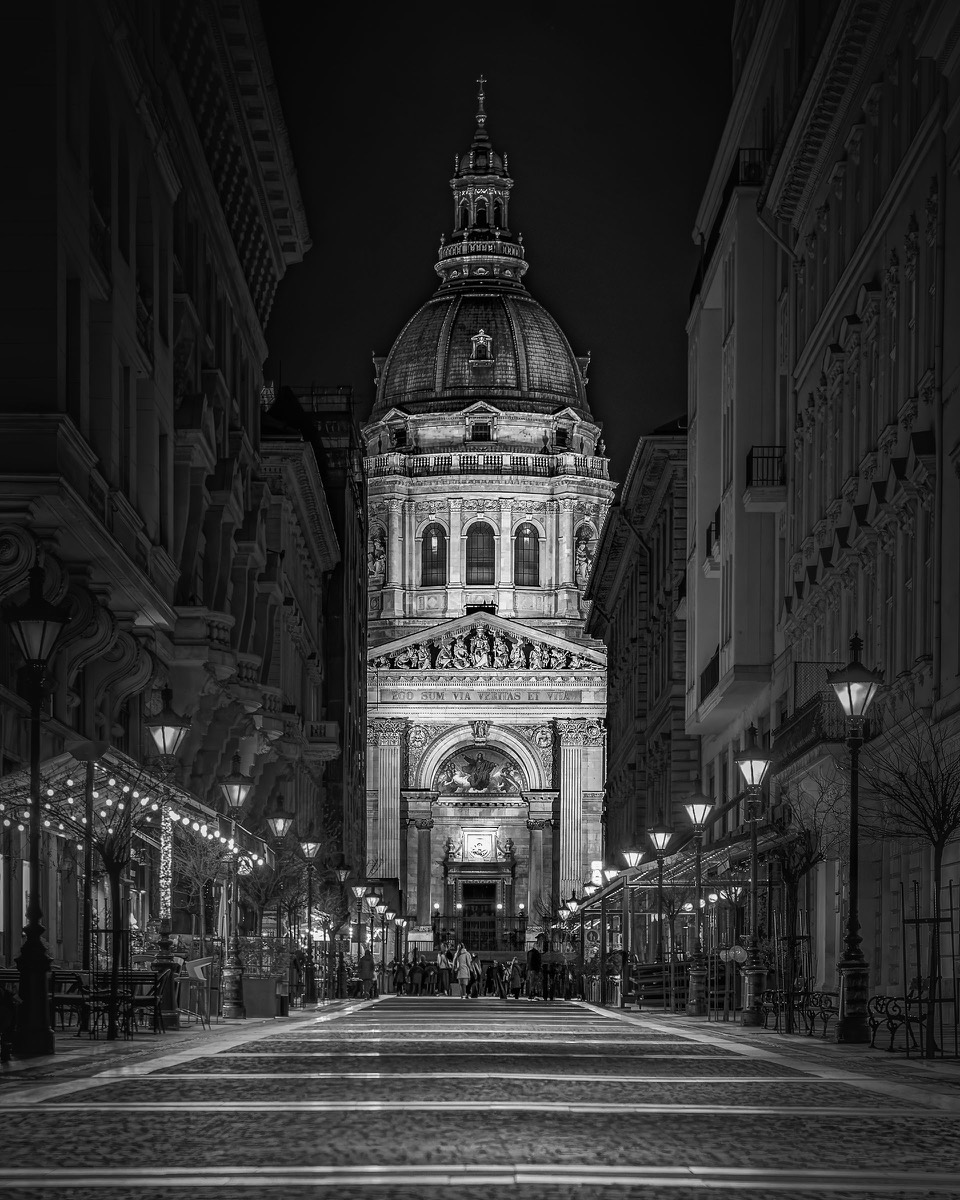 Budapest street leading towards St Stephen's Basilica